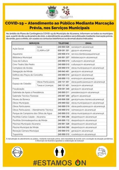 COVID-19 - Atendimento ao Público Mediante Marcação Prévia nos Serviços Municipais